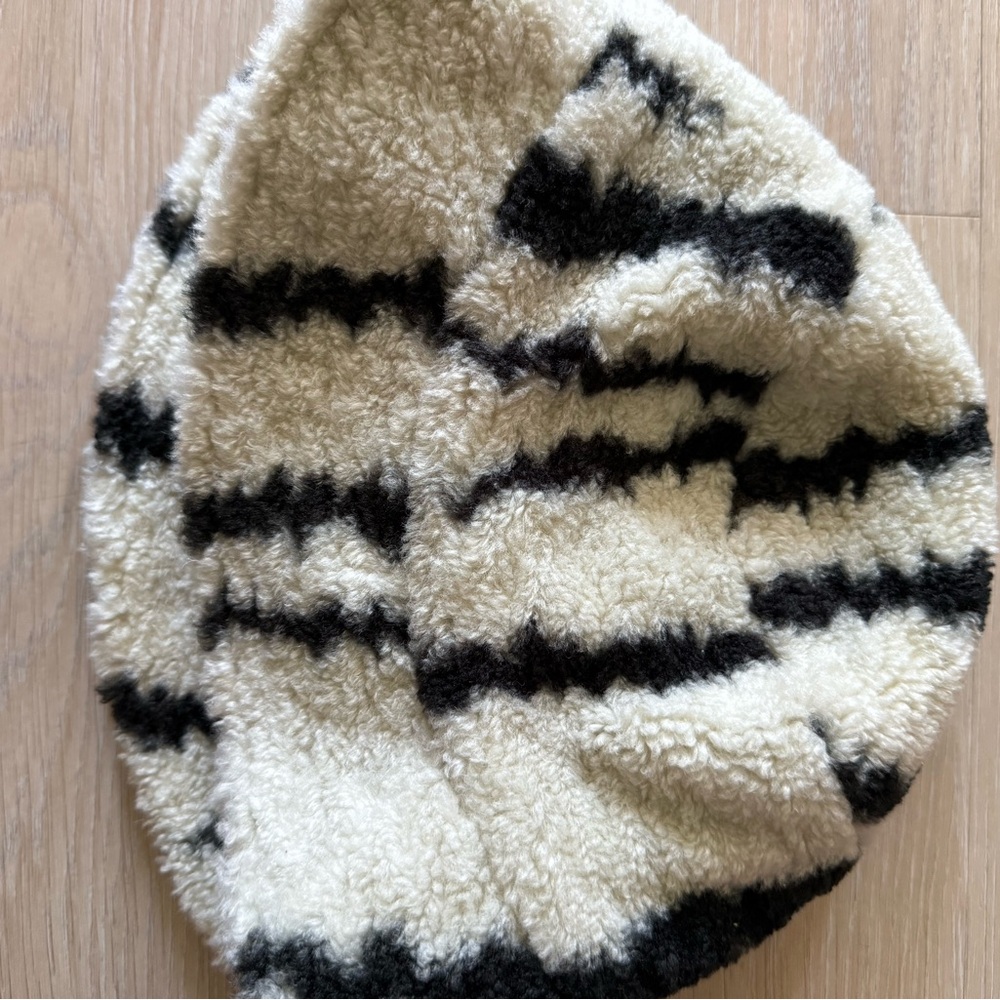 Free People Cozy Sherpa Beanie with Black Stripe Pattern